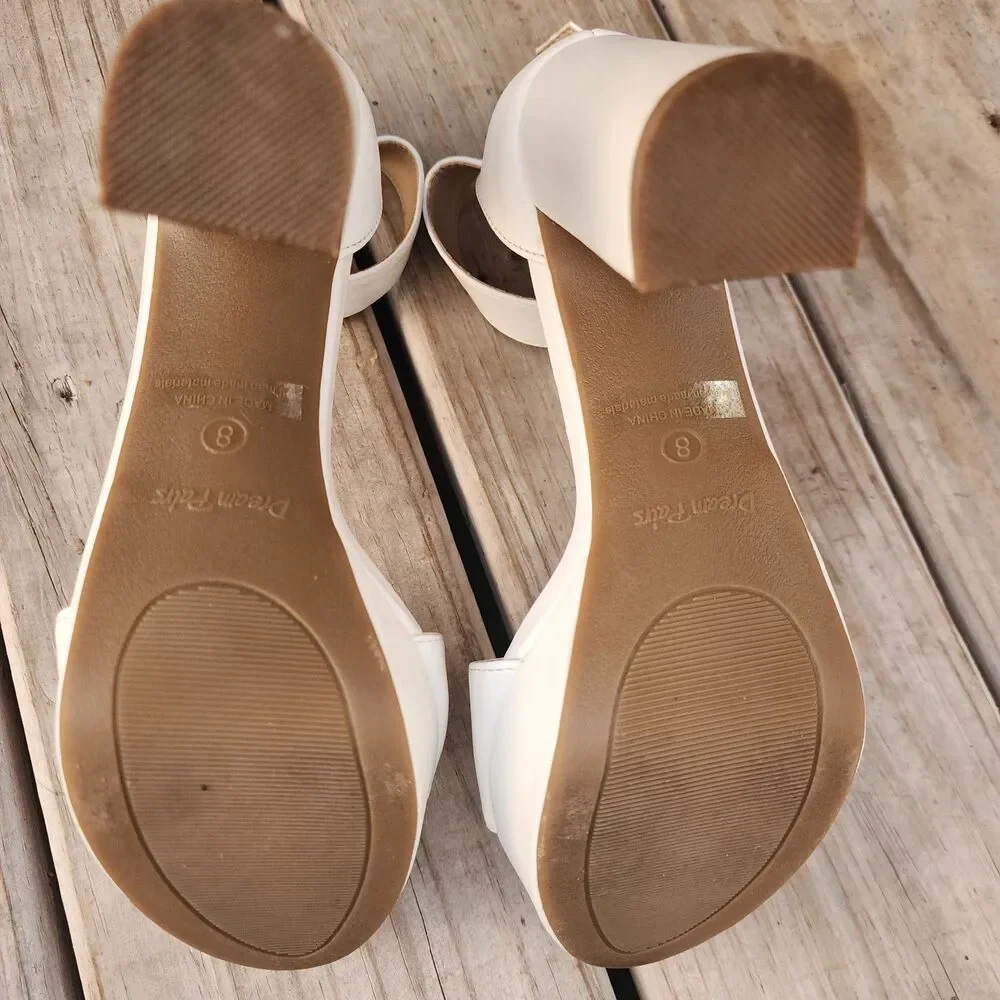 Dream Pairs White Platform Open Toe Buckle Chunky Women Size8 Shoe with 4